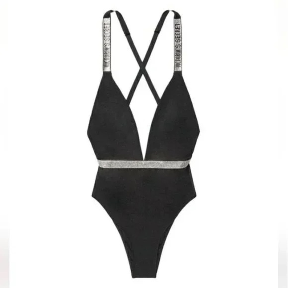 Victoria's Secret Black and Silver Strappy Bodysuit